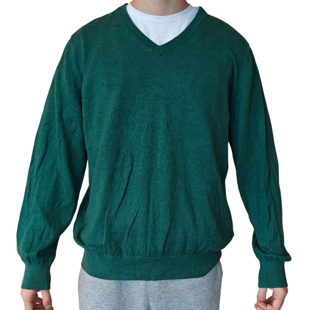 L.L. Bean Green V-Neck Sweater Cotton Cashmere Blend Men’s L